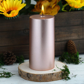 6inch Blush/Rose Gold Dripless Unscented Pillar Candle, Long Lasting Candle