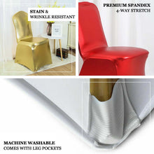 Shiny Metallic Gold Spandex Banquet Chair Cover, Glittering Premium Fitted Chair Cover