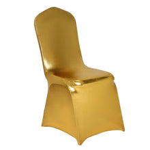 Shiny Metallic Gold Spandex Banquet Chair Cover, Glittering Premium Fitted Chair Cover