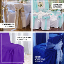 Dusty Blue Polyester Banquet Chair Covers, Reusable or 1x Use Stain Resistant Chair Covers