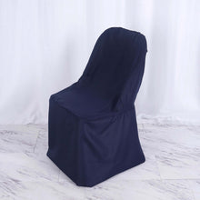 Navy Blue Polyester Folding Round Chair Covers, Reusable or 1x Use Stain Resistant Chair Covers