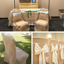 Natural 100% Jute Burlap Banquet Chair Cover, Reusable Rustic Chair Covers