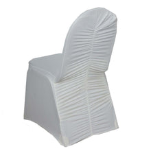 Ivory Milan Ruched Spandex Banquet Chair Cover, Premium Fitted Chair Cover#whtbkgd