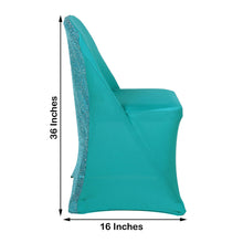 Turquoise Spandex Stretch Folding Chair Cover, Fitted Chair Cover with Metallic Glittering Back
