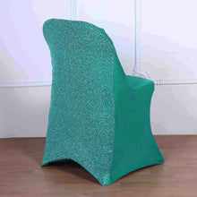 Turquoise Spandex Stretch Folding Chair Cover, Fitted Chair Cover with Metallic Glittering Back