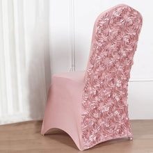 Dusty Rose Satin Rosette Spandex Stretch Banquet Chair Cover, Fitted Chair Cover