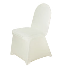 Ivory Spandex Stretch Fitted Banquet Chair Cover With Foot Pockets - 160GSM Premium Spandex#whtbkgd