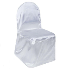 White Glossy Satin Banquet Chair Covers, Reusable Elegant Chair Covers#whtbkgd