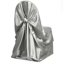 Silver Universal Satin Chair Covers, Folding, Dining, Banquet & Standard Size Chair Covers#whtbkgd