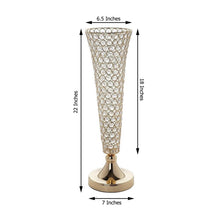 2 Pack | Gold 22Inch Tall Crystal Beaded Trumpet Vase Set, Table Centerpiece