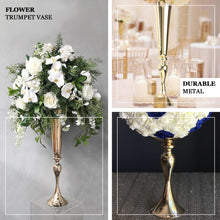 25inch Tall Shiny Gold Metal Floral Trumpet Vase Riser, Floor Flower Vase