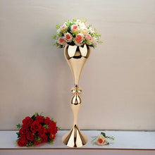 25inch Tall Shiny Gold Metal Floral Trumpet Vase Riser, Floor Flower Vase