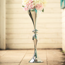 25inch Tall Shiny Silver Metal Floral Trumpet Vase Riser, Floor Flower Vase