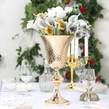 16inch Gold Hammered Metal Trumpet Flower Stem Vase, Table Centerpiece