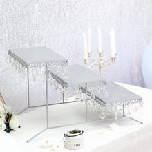 Silver Metal 3-Tier Cupcake Stand Cupcake Holder Display Riser With Crystal Pendant Chandeliers