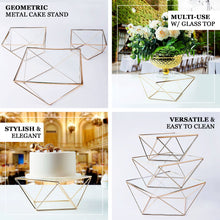 12inch Gold Metal Geometric Cake Stand Display Centerpiece Pedestal Riser with Square Glass Top