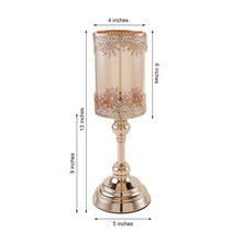 13inch Tall Lace Design Antique Gold Hurricane Glass Votive Candle Holder
