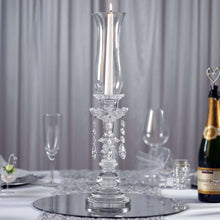 20inch Premium Crystal Glass Hurricane Candle Taper Candlestick Holder With Chandelier Chains