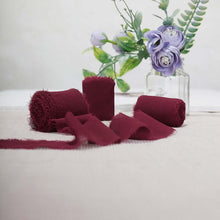 6yd Burgundy Silk-Like Chiffon Linen Ribbon Roll For Bouquets, Wedding Invitations Gift Wrapping