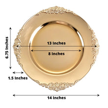 6 Pack | 13inch Gold Leaf Embossed Baroque Charger Plates, Round With Antique Gold Rim