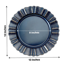 6 Pack | 13inch Round Navy Blue Acrylic Plastic Charger Plates With Gold Brushed Wavy Scalloped Rim