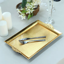 2 Pack | Gold Rectangle Decorative Acrylic Serving Trays With Embossed Rims - 14x10inch