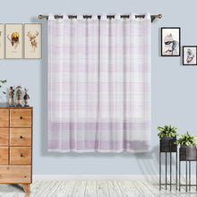 2 Pack | White/Lavender Cabana Print Faux Linen Curtain Panels With Chrome Grommet 52x84inch