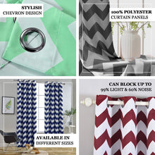 White/Navy Blue Chevron Design Thermal Blackout Curtains With Chrome Grommet Window Treatment Panels