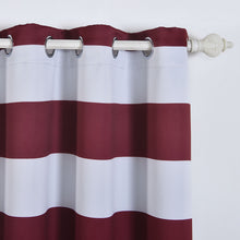 White/Burgundy Cabana Stripe Thermal Blackout Curtains With Chrome Grommet Window Treatment Panels