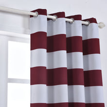 White/Burgundy Cabana Stripe Thermal Blackout Curtains With Chrome Grommet Window Treatment Panels