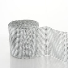 5 inch x 10 Yards Shiny Silver Diamond Rhinestone Ribbon Wrap Roll, DIY Craft Decor