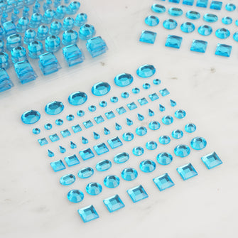 510 Pcs | Multi Shaped Turquoise Diamond Rhinestone Jeweled Stickers, DIY Craft Gems Decor