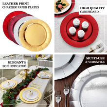 Red Disposable 13Inch Charger Plates, Cardboard Serving Tray, Round with Leathery Texture