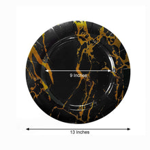 Marble Disposable 13" Charger Plates, Cardboard Serving Tray, Round with Leathery Texture Black/Gold