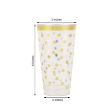 12 Pack | Gold Rim Polka Dot 16oz Plastic Cups, Disposable Tumblers