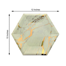 Ivory Marble Dinner Paper Plates, Disposable Plates Hexagon Shaped With Gold Foil Marble Design