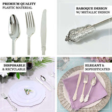 72 Pack - Metallic Silver Baroque Style Heavy Duty Plastic Silverware