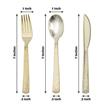 72 Pack - Hammered Design Gold Heavy Duty Plastic Silverware, Disposable Cutlery Set