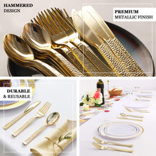 72 Pack - Hammered Design Gold Heavy Duty Plastic Silverware, Disposable Cutlery Set