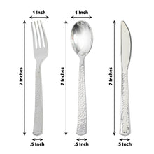 72 Pack - Hammered Design Silver Heavy Duty Plastic Silverware, Disposable Cutlery Set