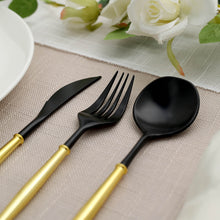 8Inch Black Modern Flatware Set, Heavy Duty Plastic Silverware, Gold Handle Disposable Cutlery Set