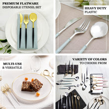 8Inch Ivory Modern Flatware Set, Heavy Duty Plastic Silverware, Gold Handle