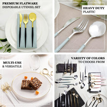 Rose Gold Modern Silverware Set, Premium Plastic Cutlery Set With Light Blue Handle - 8Inch

