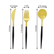 8Inch Gold Modern Flatware Set, Heavy Duty Plastic Silverware, Black Handle