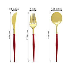 8inch Gold Modern Flatware Set, Heavy Duty Plastic Silverware, Red Handle