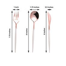 24 Pack | Rose Gold Modern Silverware Set, Premium Plastic Cutlery Set With Ivory Handle - 8"