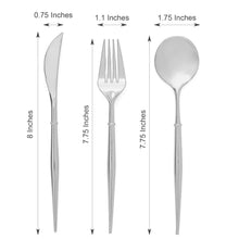 24 Pack | 8inch Silver Modern Plastic Silverware Set Heavy Duty Flatware, Disposable Cutlery