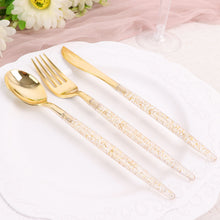 24 Pack | 8inch Gold Glittered Disposable Cutlery Set, Plastic Silverware