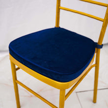 2" Thick - Navy Blue Velvet Memory Foam Seat Cushion - Chiavari Chair Cushion Pads with Velcro Strap and Removable Velvet Cover