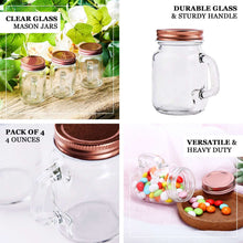 4 Pack | 4oz Clear Glass Mason Jars with Rose Gold Lid